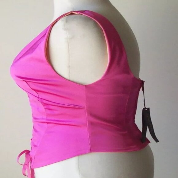MARY JANE Pink Satin Lace Up Corset Top 4 - Picture 2 of 3